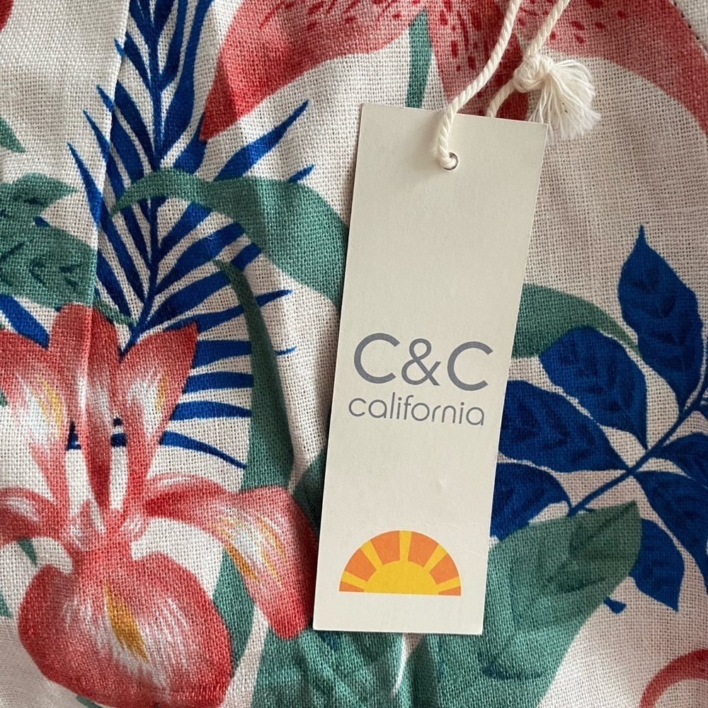 C & C California Linen Blend Floral Print Belted Pull On Shorts NWT Size 6 - Picture 7 of 9